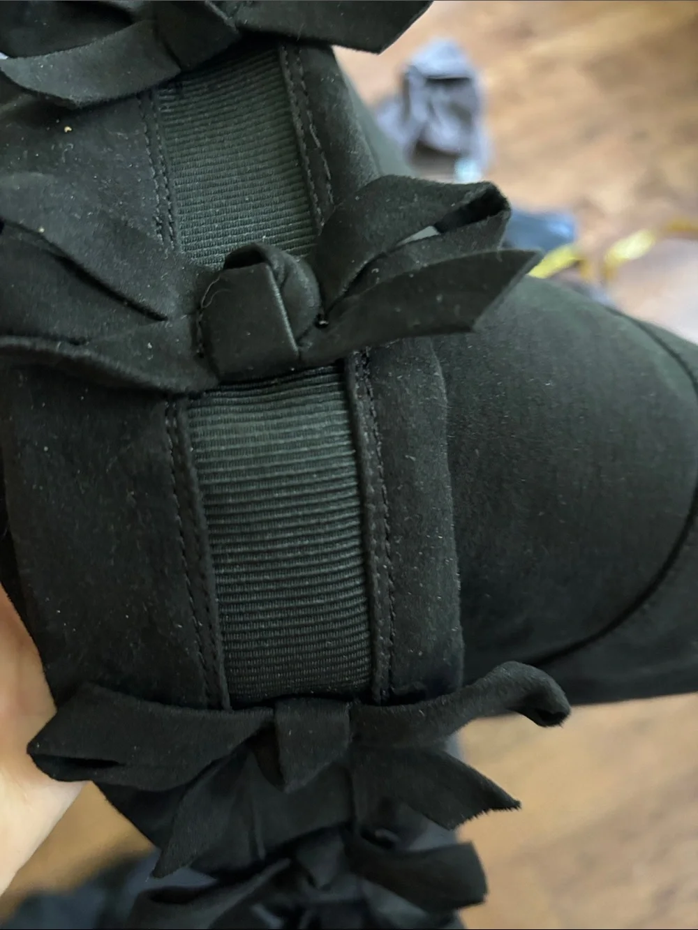 TORRID Black Faux Suede Bow Over The-Knee Boot Almond Toe 10.5 EXTRA WIDE WIDTH